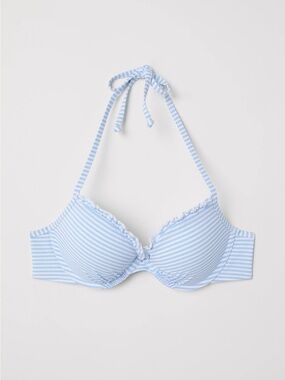 H&M Light Blue and White Striped Halter Bikini Top and Bottoms